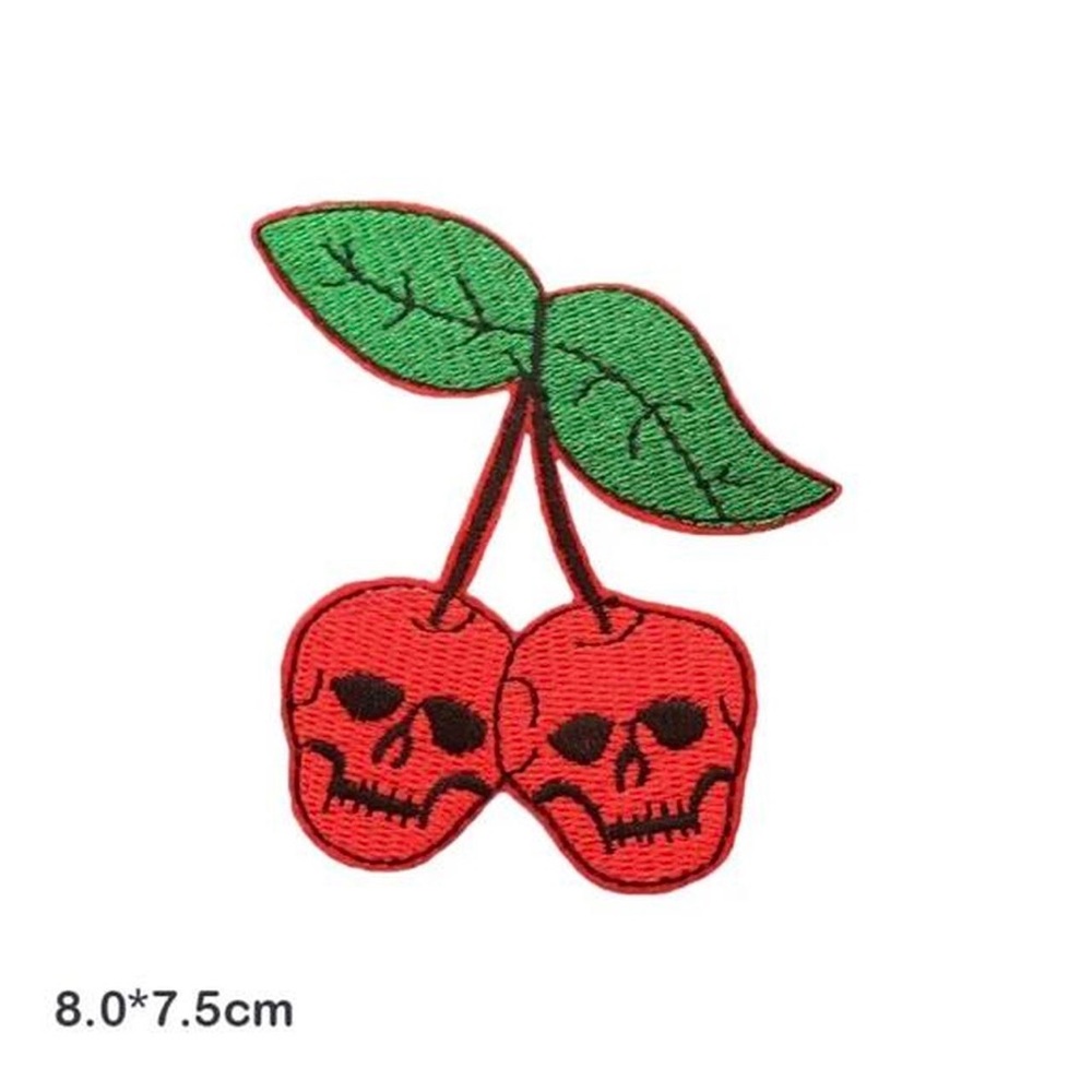 Embroidered cherry iron on skull patch 🍒 💀
